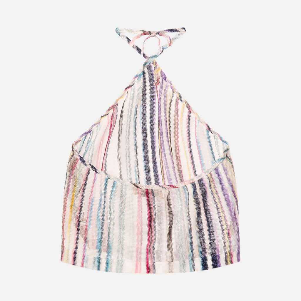 Missoni Multicolor Metallic Stripe Cropped Halter Top