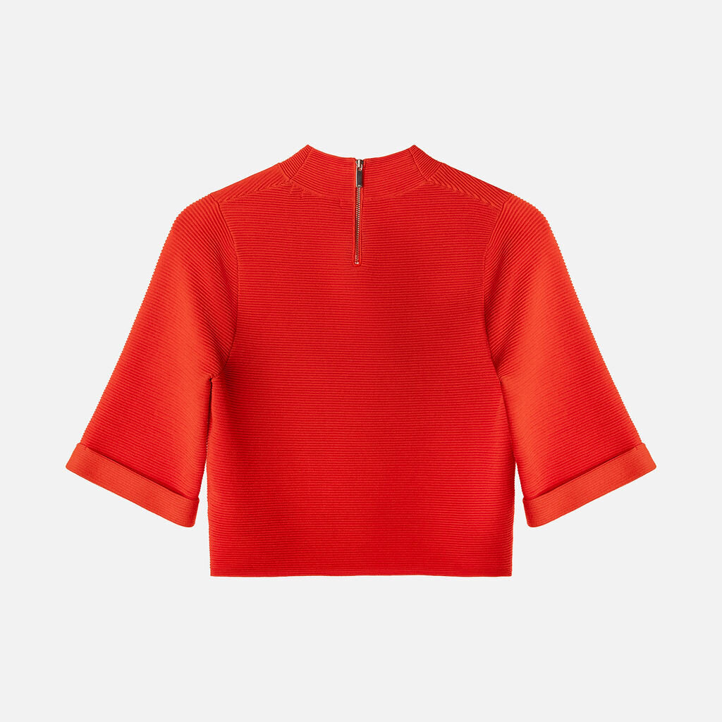 Karen Millen Orange Viscose Poly Blend Mock Turtleneck Top