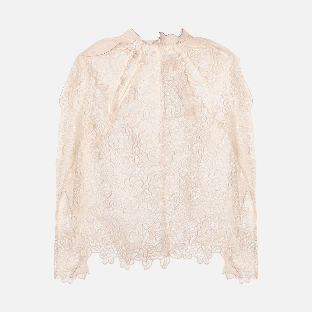 Self-Portrait White Lace Floral Ruffle Polyester Blouse