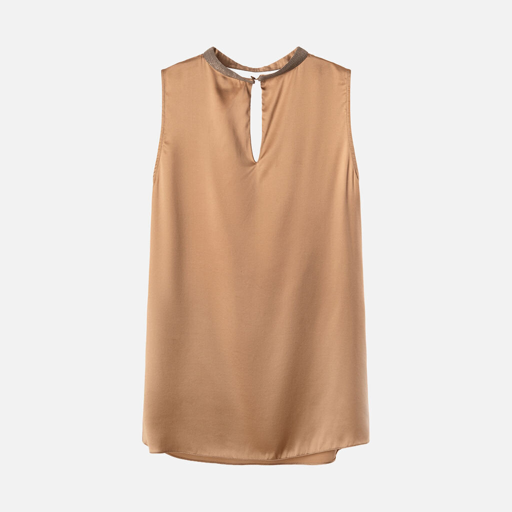 Brunello Cucinelli Bronze Silk Monili Collar Cowl Neck Top