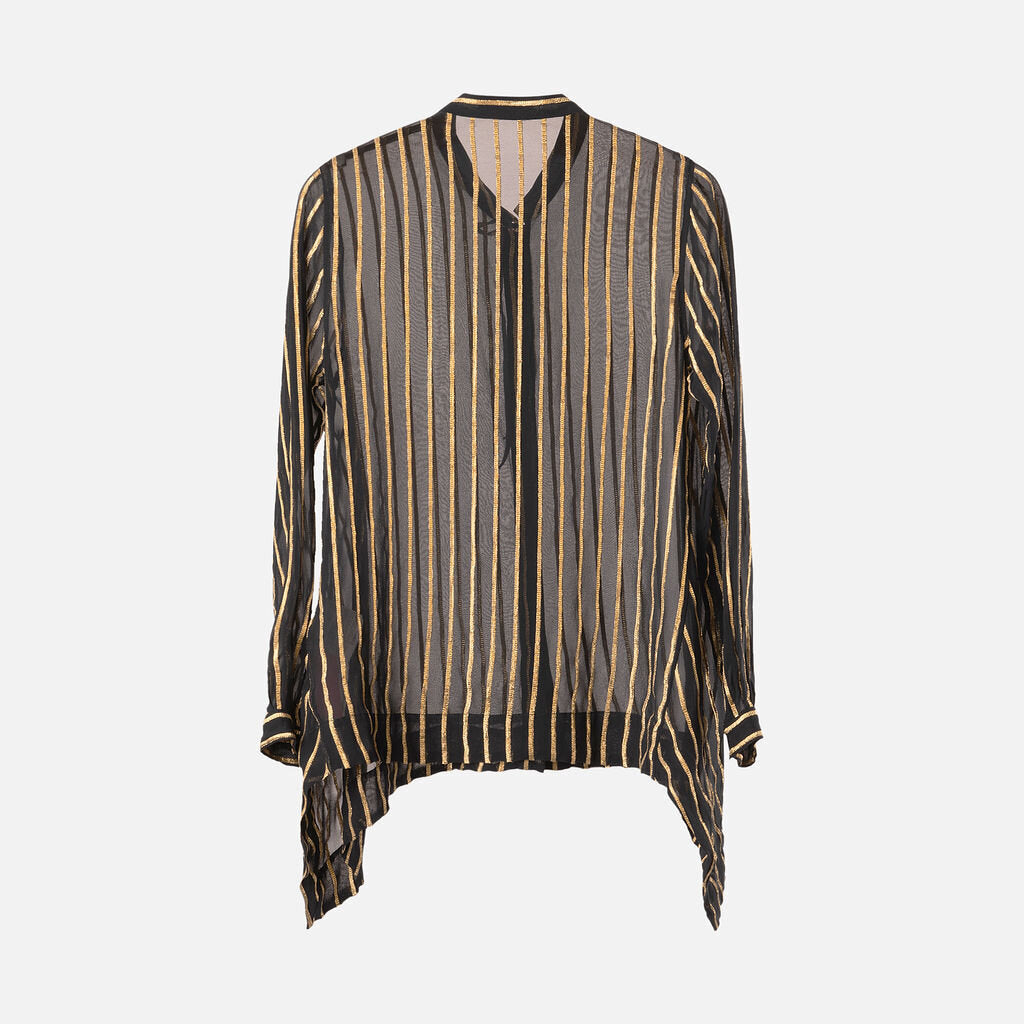 Etro Black & Gold Pinstripe Silk Button Up Top