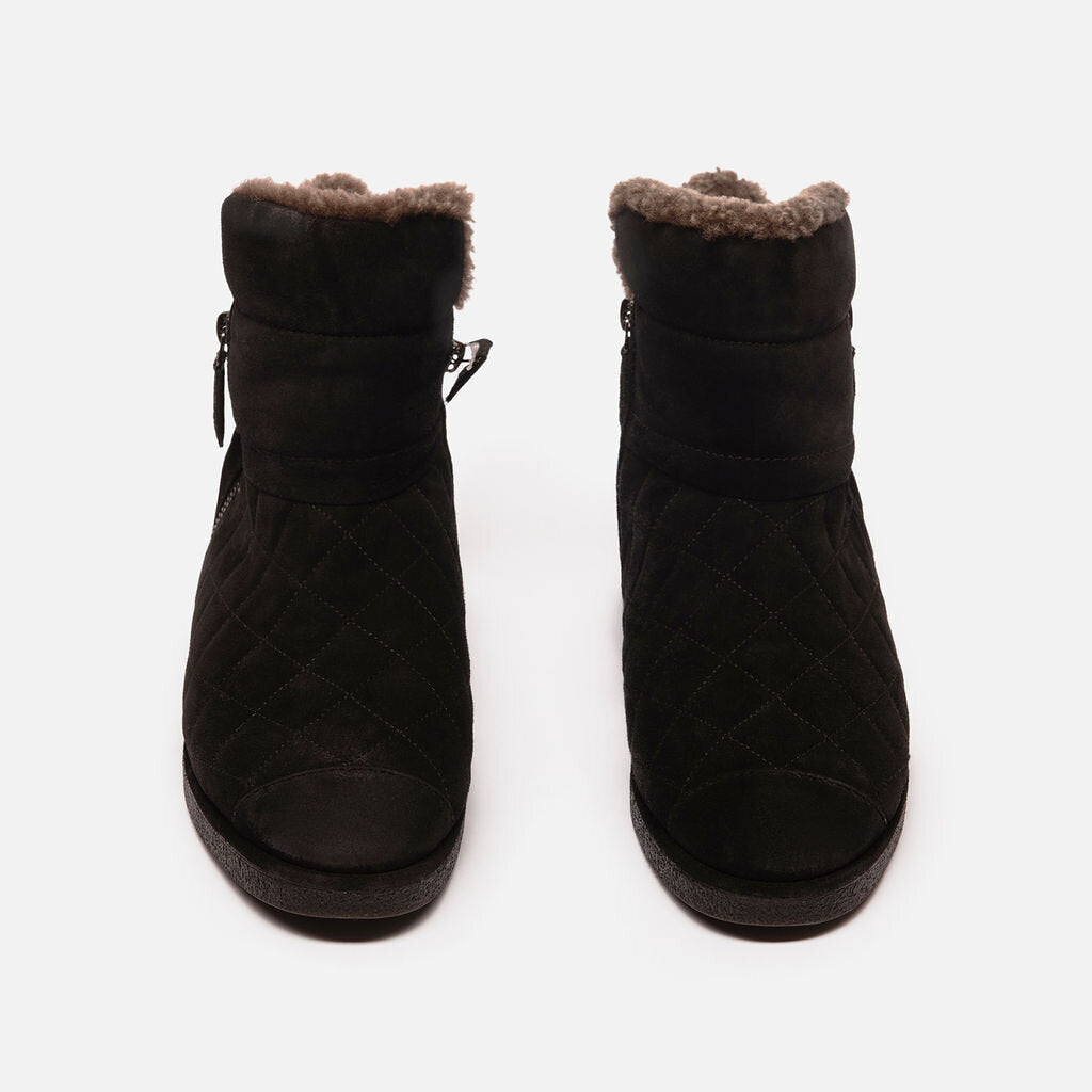 Chanel Black Suede Shearling-Lined Boots