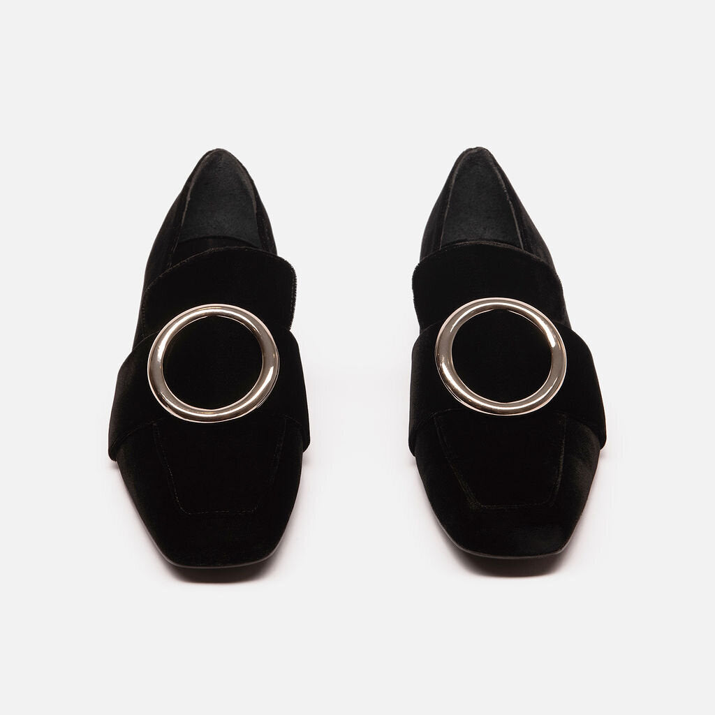 Dorateymur Black Velvet Silver Ring Loafers
