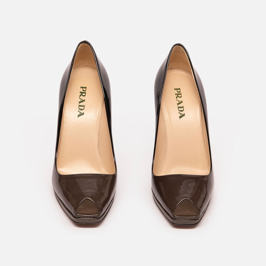 Prada Black Ombre Patent Leather Peep Toe Pump