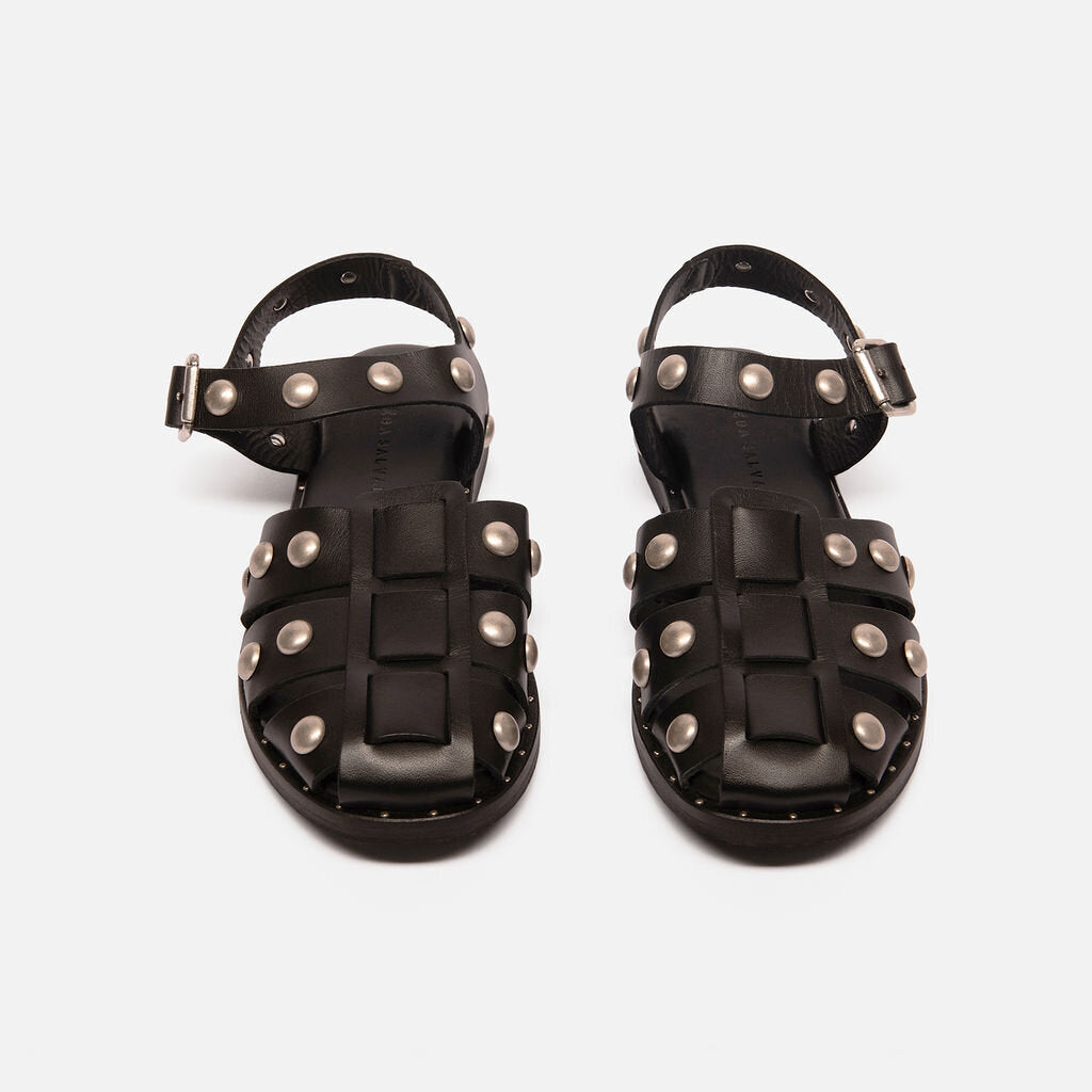 Freda Salvador Black Leather Studded Sandals