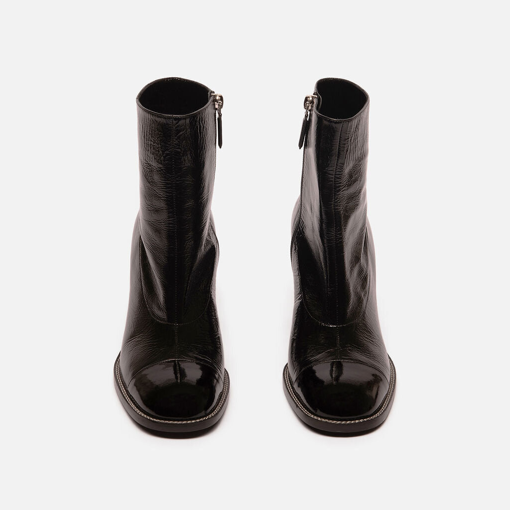Chanel Black Shoort Ankle Boots Patent Leather