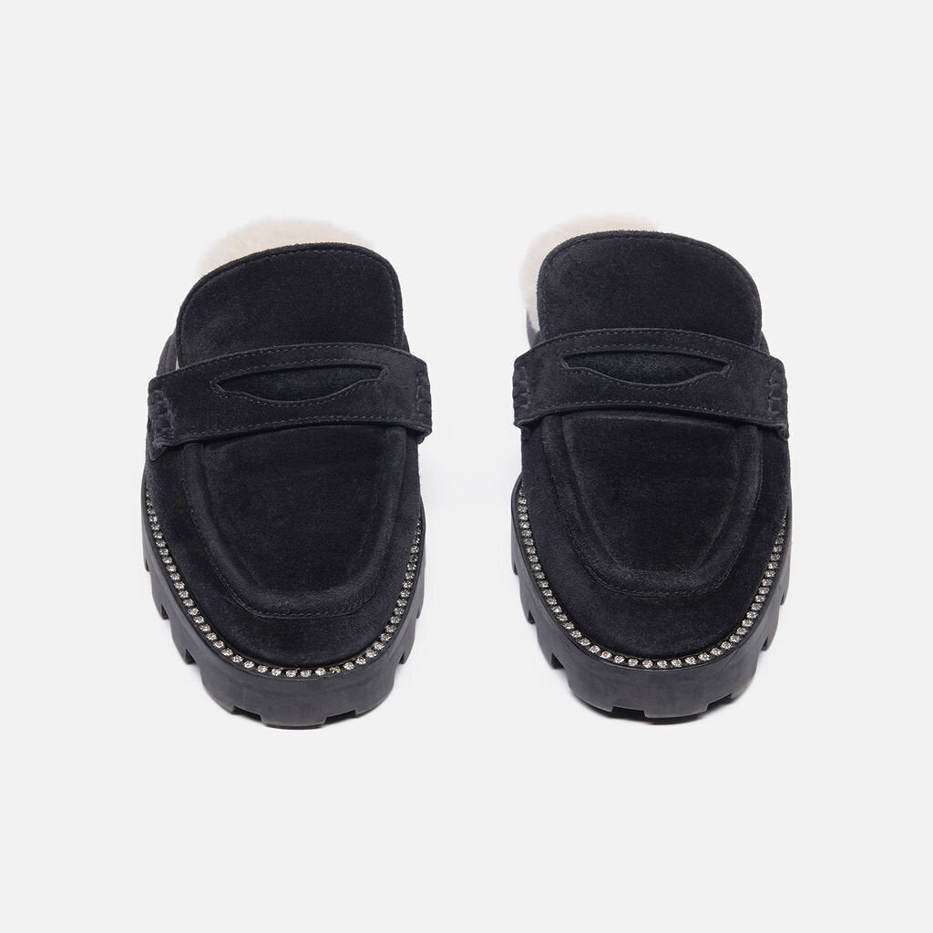 Jimmy Choo Black Suede Shearling Mules
