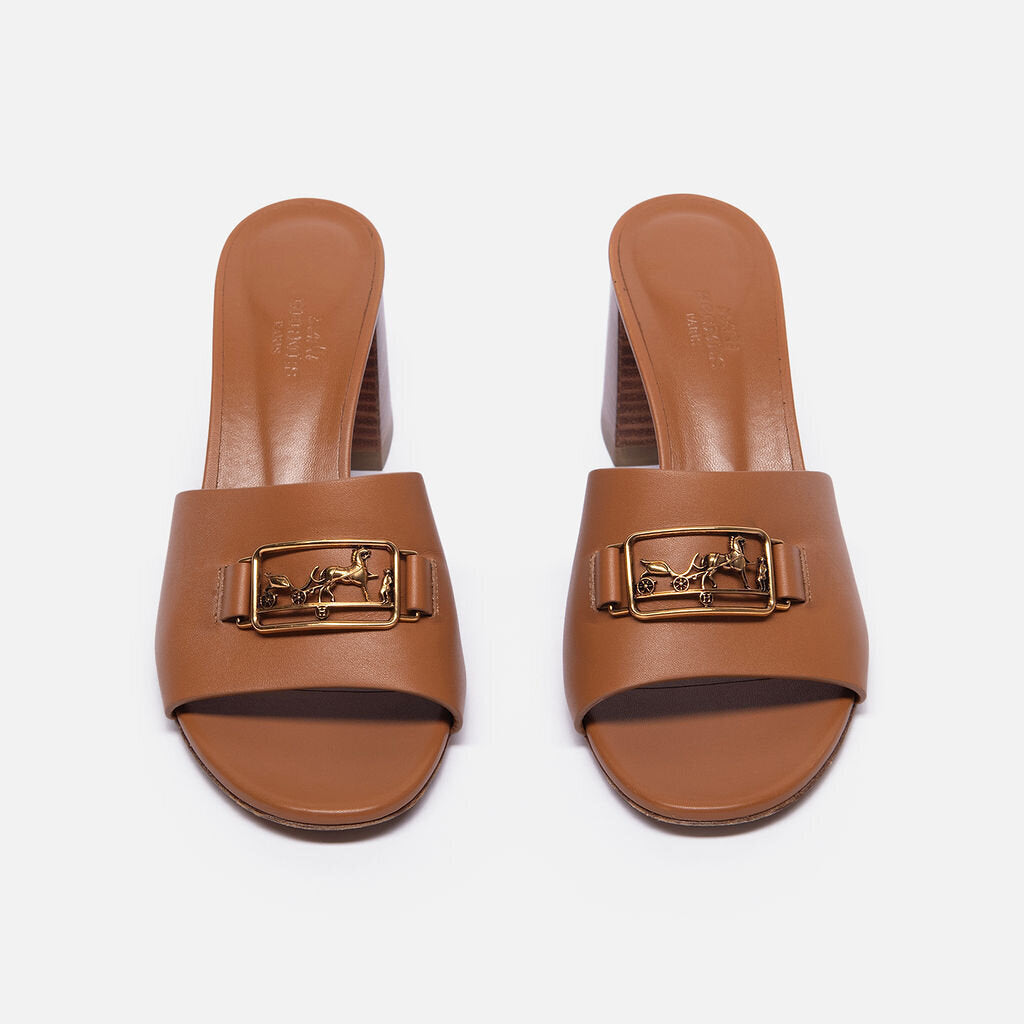 Hermes Brown Leather Bastille Slides