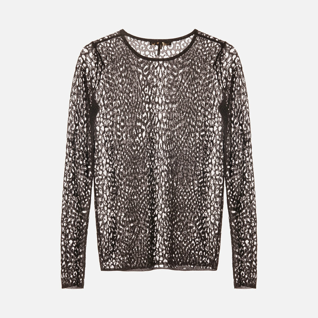 Maje Black Sheer Printed Top