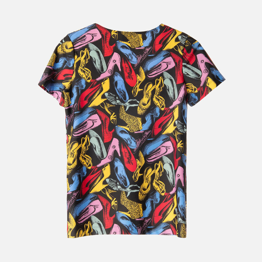 Ferragamo's Multicolor Shoe Print Poly Blend Knit T-Shirt
