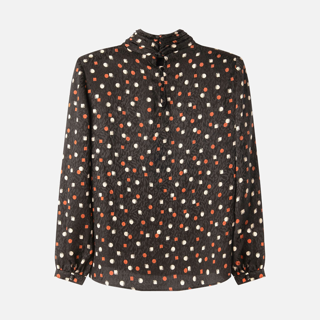 Saint Laurent Black Silk Geometric Print Blouse