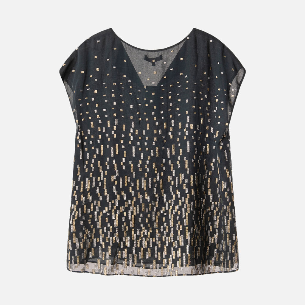 Lafayette 148 Navy Metallic Sleeveless Top
