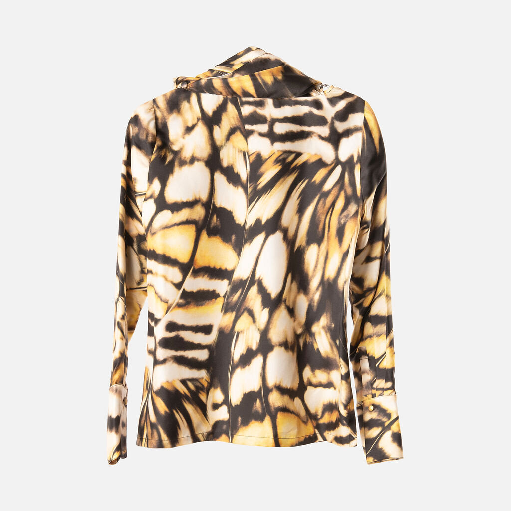 Oscar de la Renta Black/Yellow Printed Silk Blouse