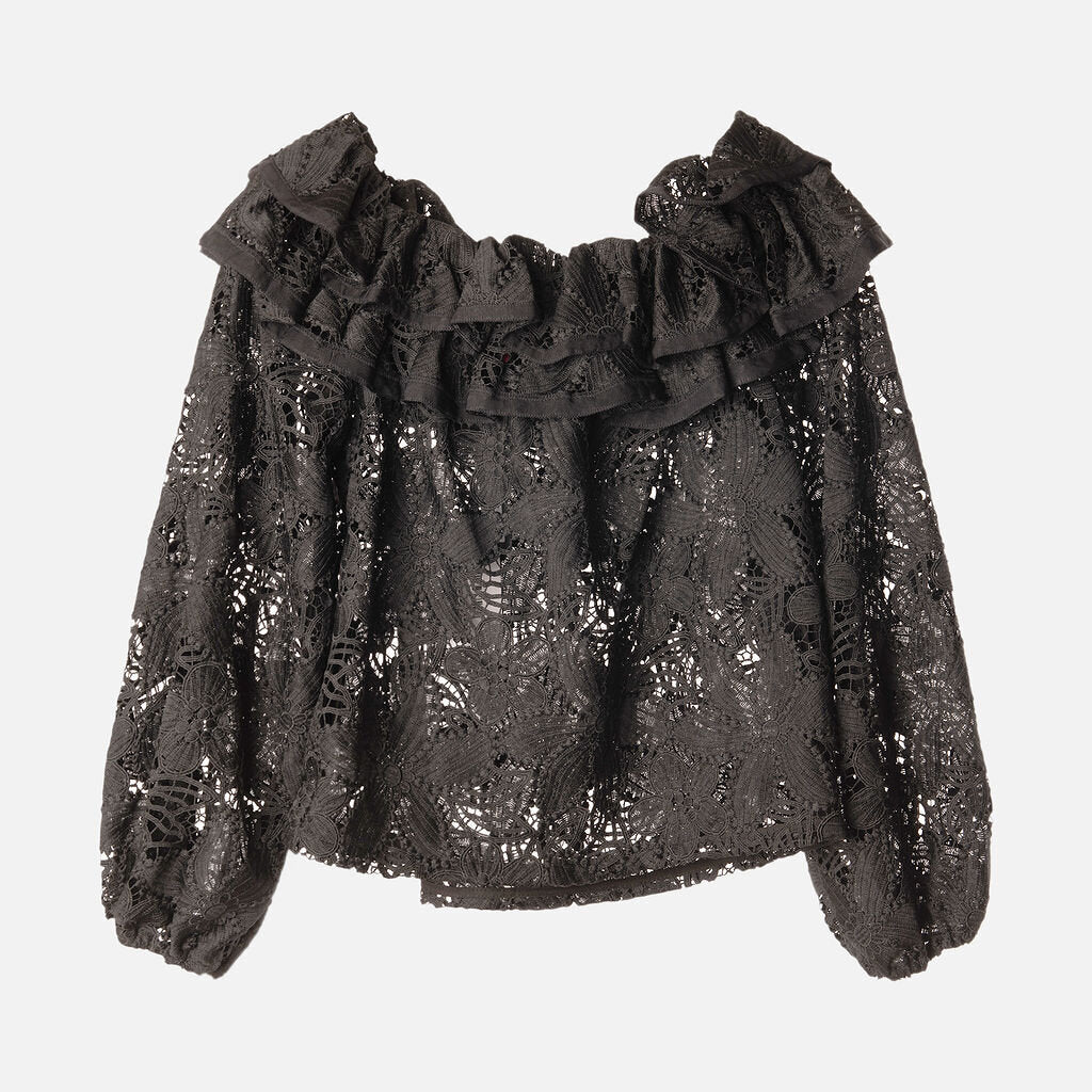 Ungaro Black Lace Off-Shoulder Top