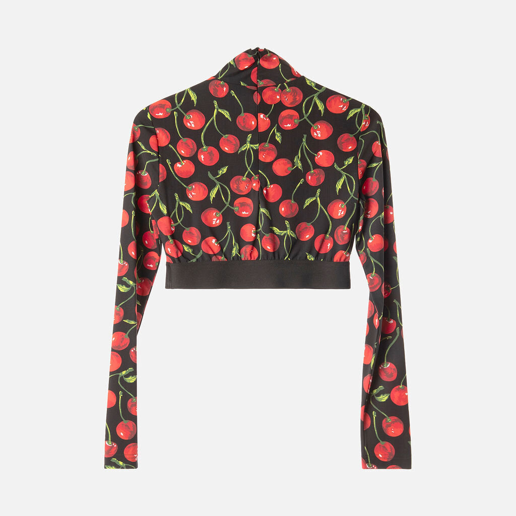Dolce & Gabbana Black Cherry Print Cropped Top