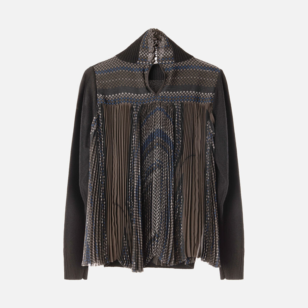 Sacai Black/Multi Wool/Poly Mixed Media Turtleneck Sweater
