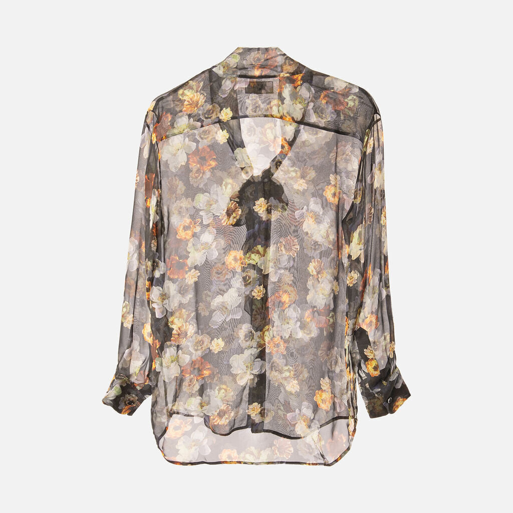 Celine Black Floral Silk Blouse