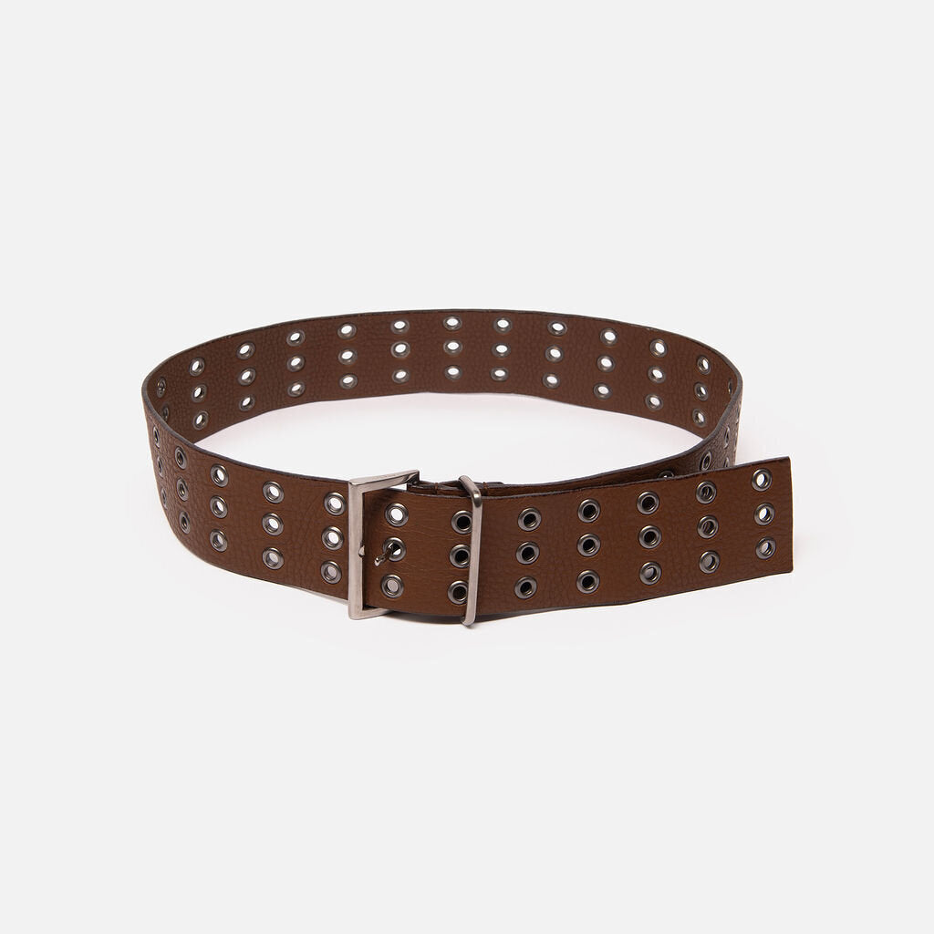 Prada Brown Leather Grommet Belt