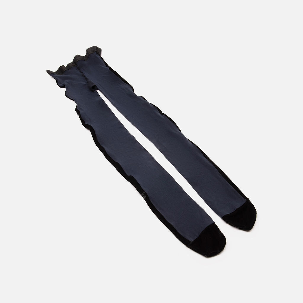 Chanel Navy Tights with Velvet Black Stripe