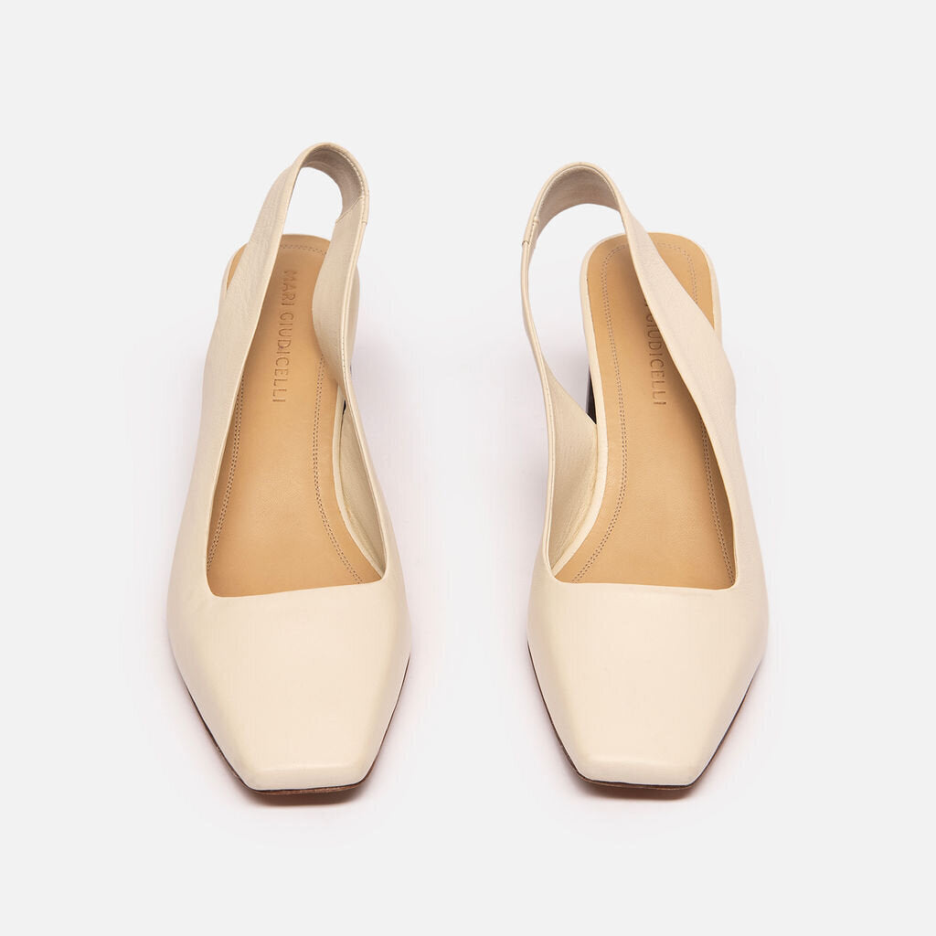 Mari Giudicelli Cream Leather Slingback Sandals