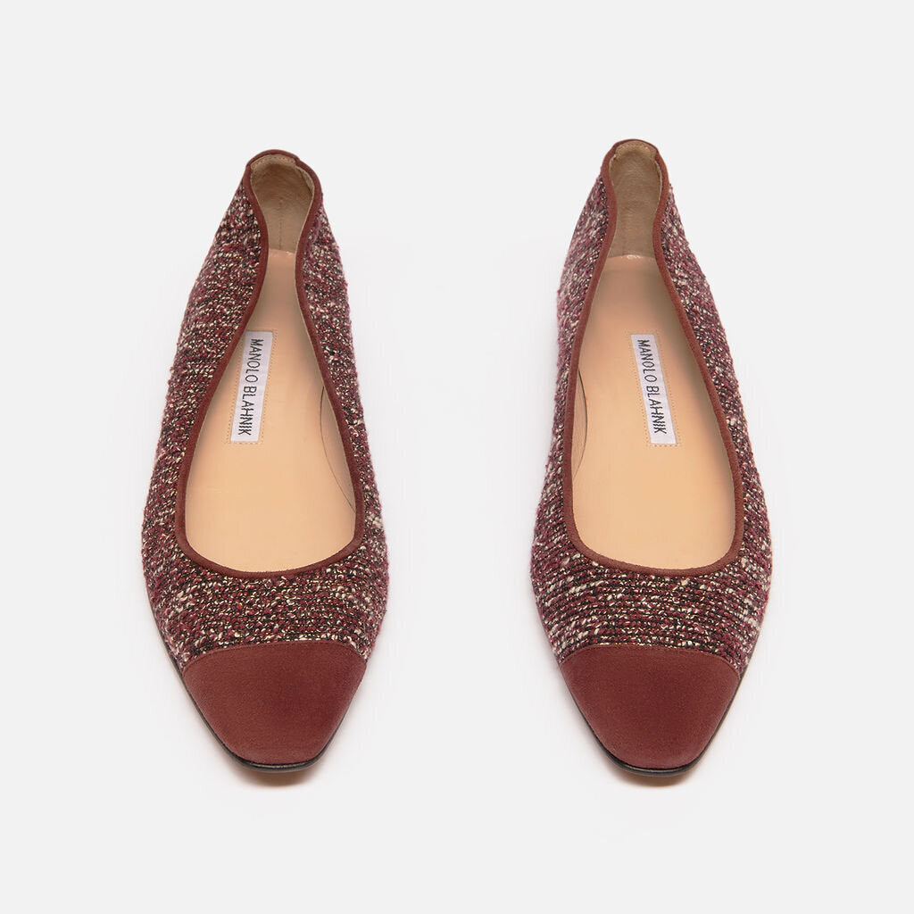 Manolo Blahnik Tweed & Suede Cap Toe Flat