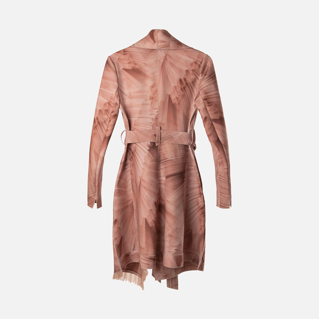 Marie Saint Pierre Pink Poly Pleated Print Belted Coat
