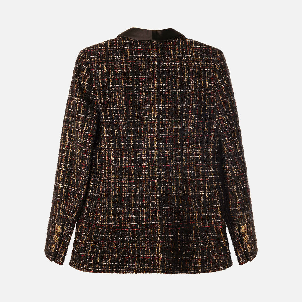 Chanel Metiers d'Art Wool Blend Satin Lapel Tweed Blazer (2019)