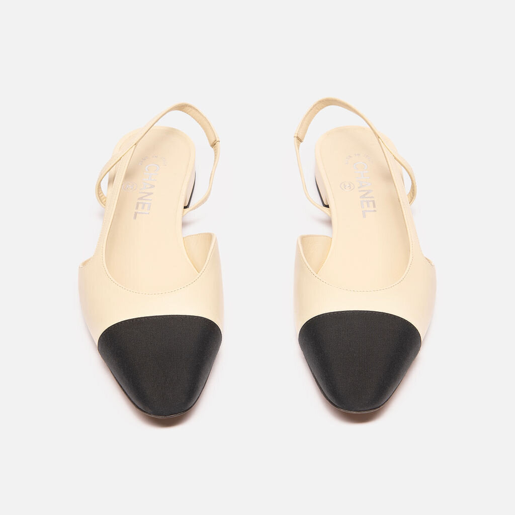 Chanel Cream Leather Captoe Slingback Flats (38.5)
