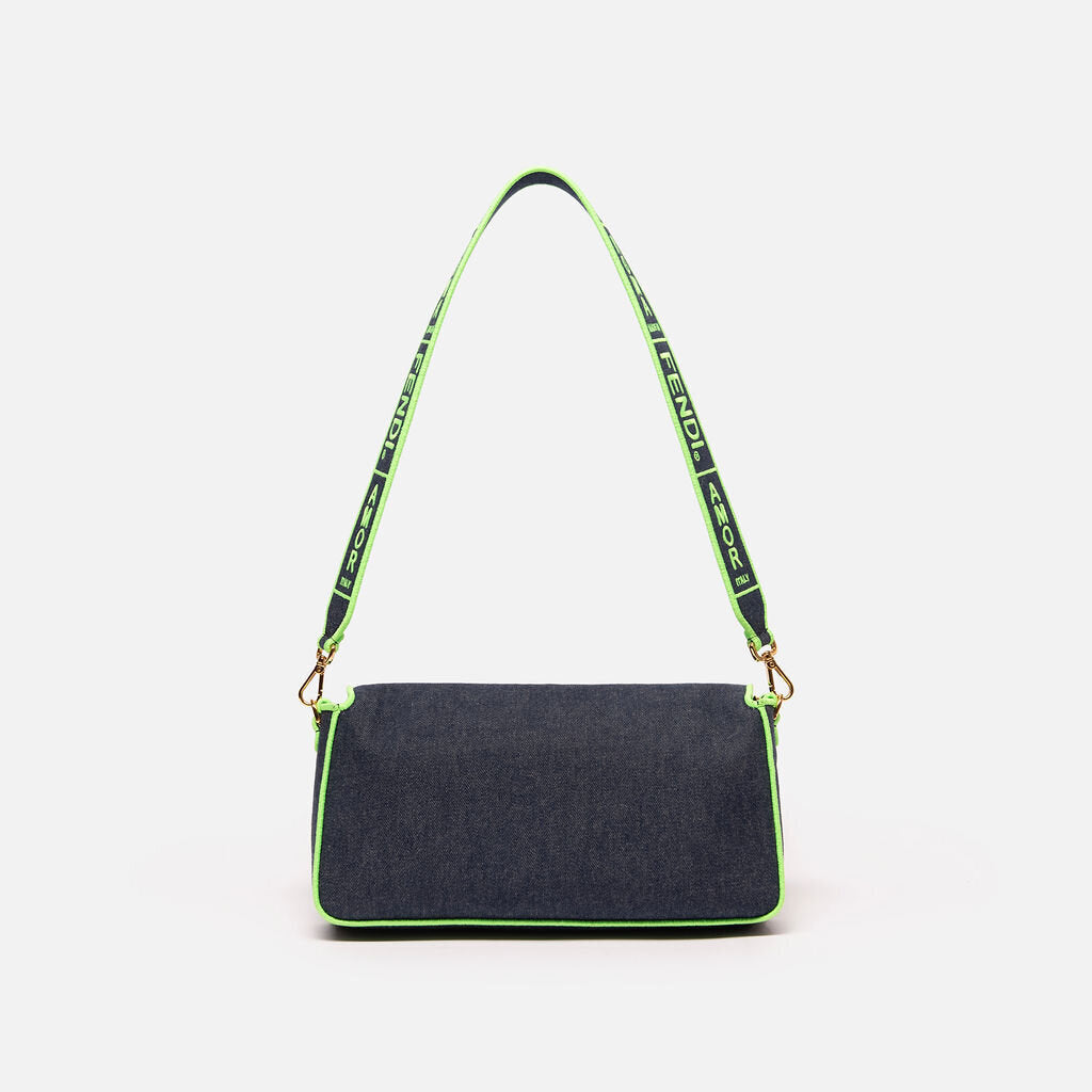 Fendi Denim & Neon Green Baguette