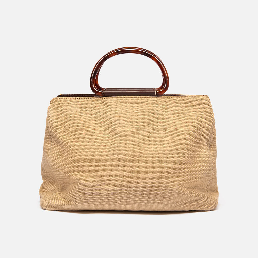 Chanel Beige Canvas & Lucite Top Handle Bag
