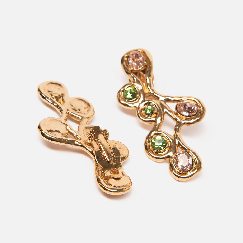 Oscar de la Renta Gold Plated & Round Crystal Clip On Earrings