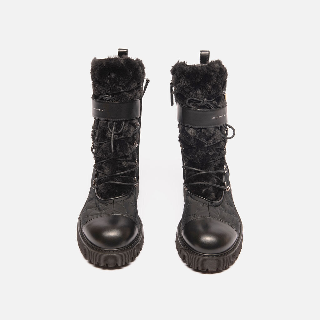 Giuseppe Zanotti Black Neoprene & Fur Combat Boots