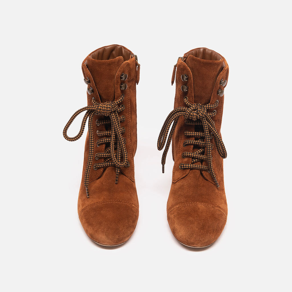 Miu Miu Brown Suede Heeled Lace-Up Boots