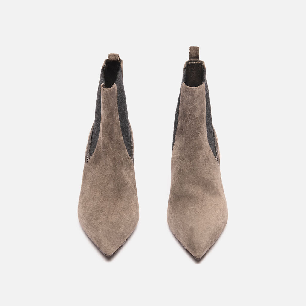 Brunello Grey Suede Kitten Heel Booties