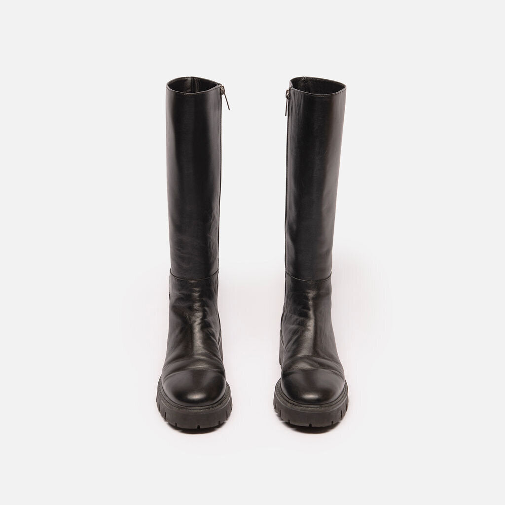 Bobbie Black Leather Lug Sole Boots