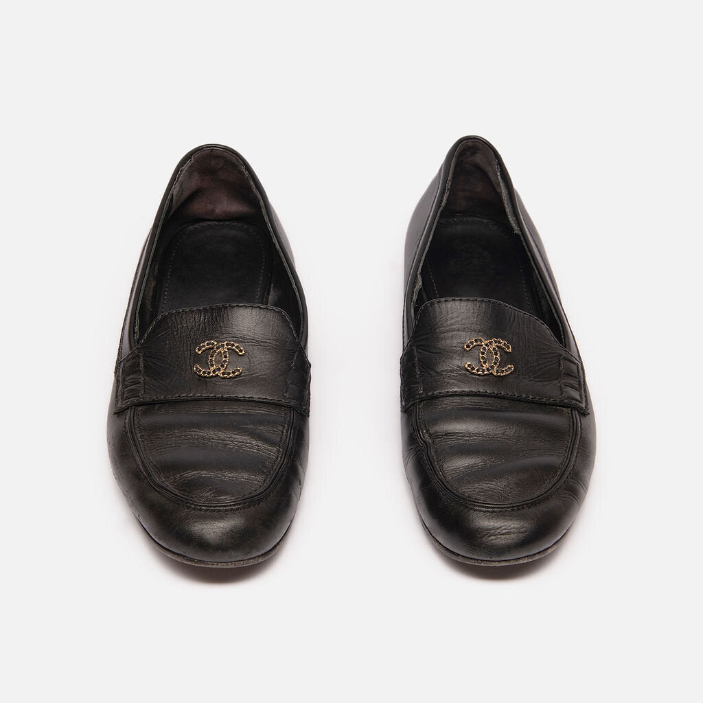 Chanel Black Leather CC Loafer