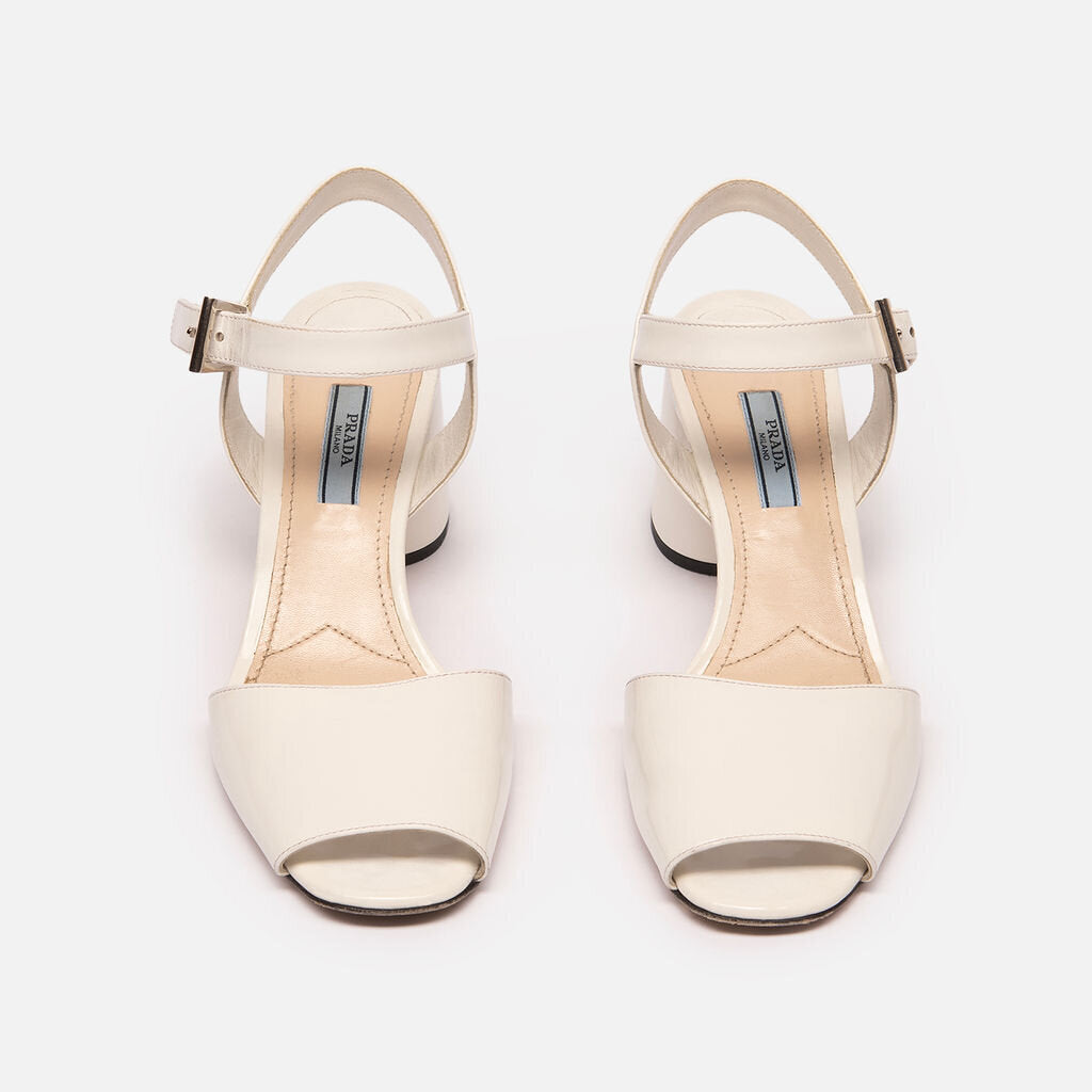 Prada White Patent Heeled Sandals