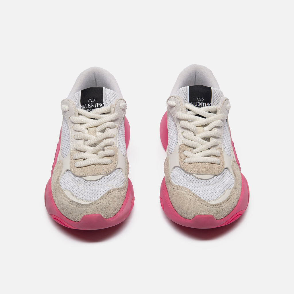 Valentino White Leather & Pink Sole Sneakers