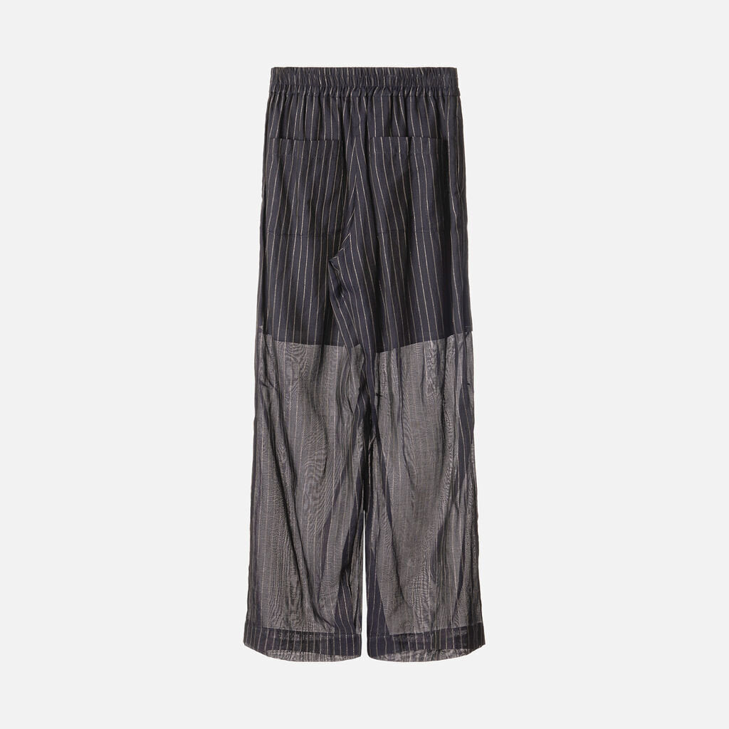 Brunello Navy & Silver Stripe Cotton Sheer Overlay Pants
