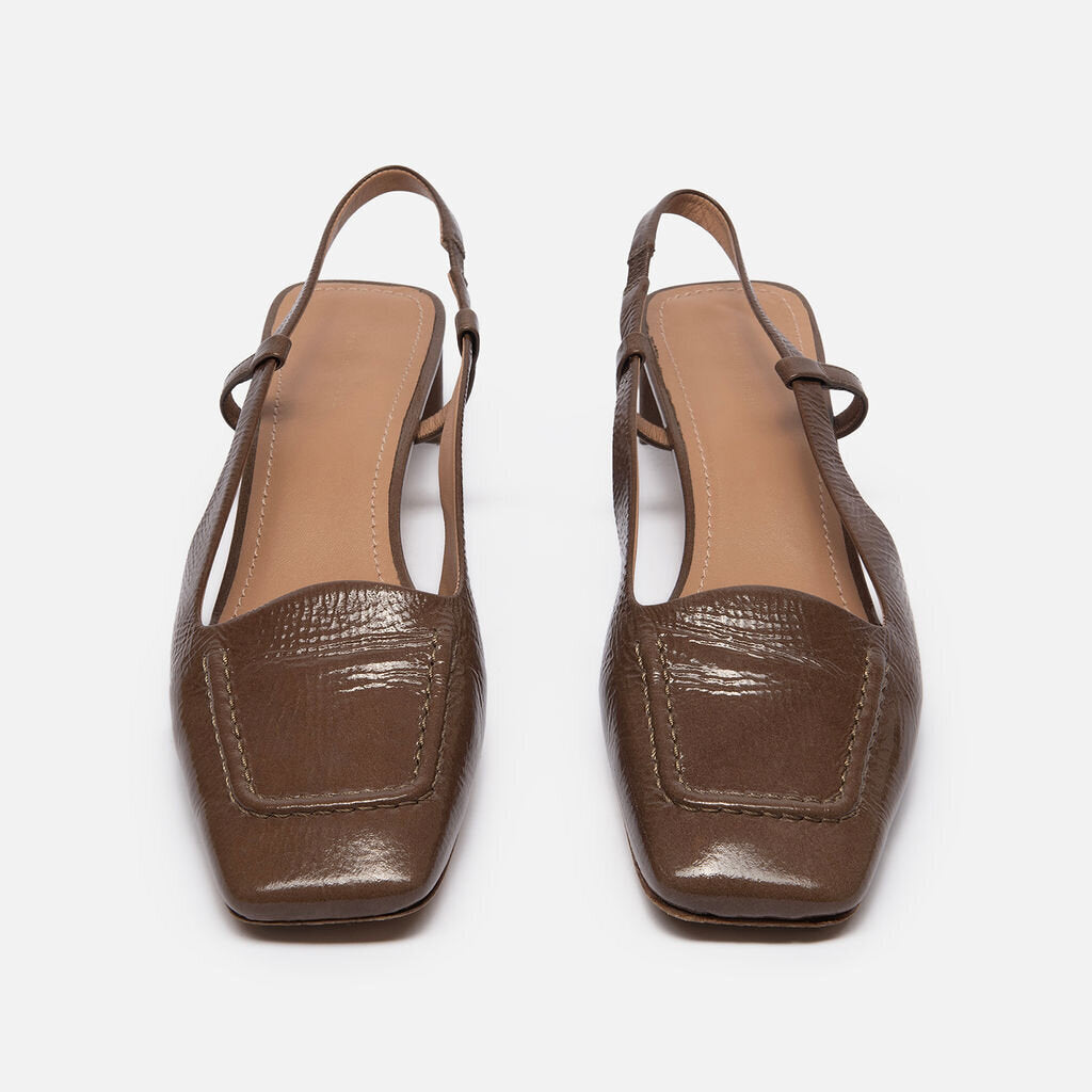 Mansur Gavriel Brown Patent Leather Slingback
