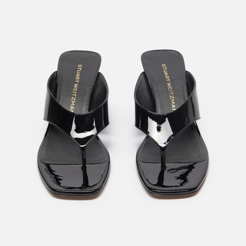 Stuart Weitzman Black Patent Flip Flop Wedges