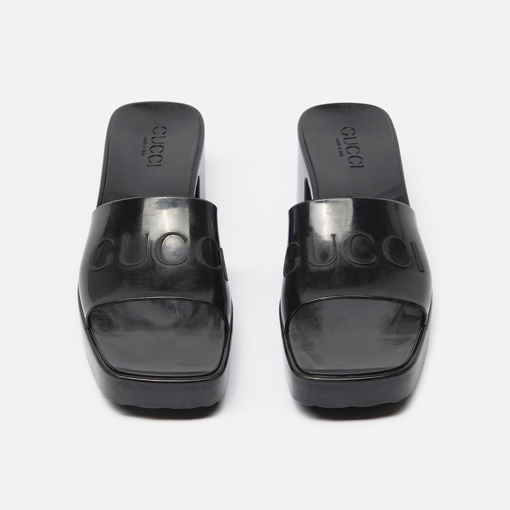 Gucci Black Rubber GG Sandals