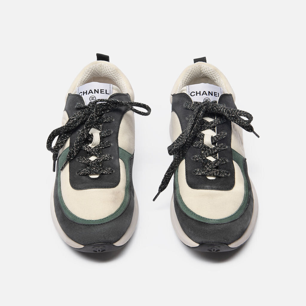 Chanel Black & White Fabric Sneakers