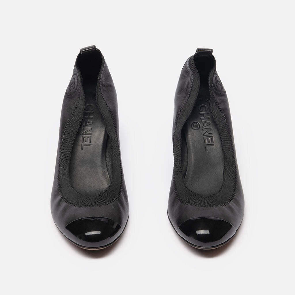 Chanel Black Leather Stretch Ballet Pump