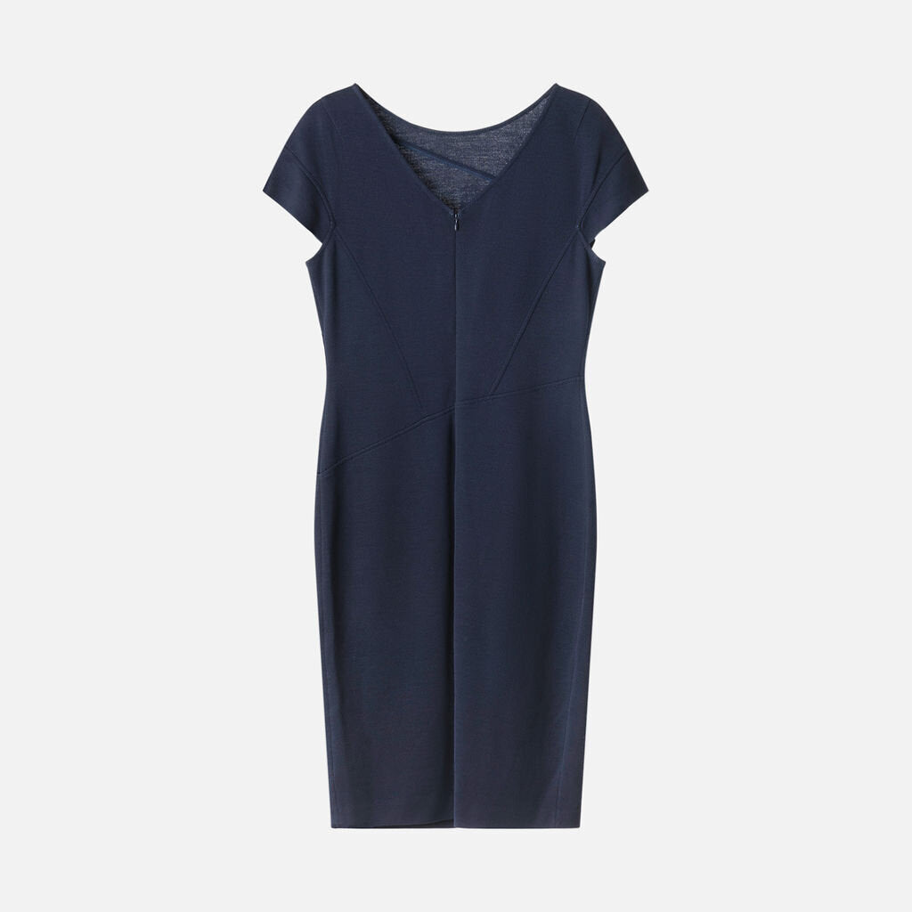 St. John Navy Wool Short Sleeve Dress