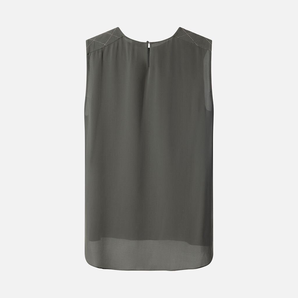 Brunello Green Silk Monili Bead Sleeveless Top
