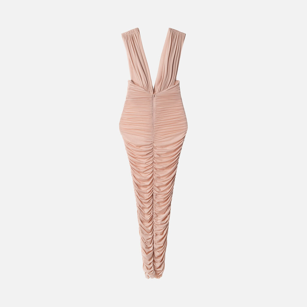 Alex Perry Pink Ruched Stretch Jersey Midi Dress