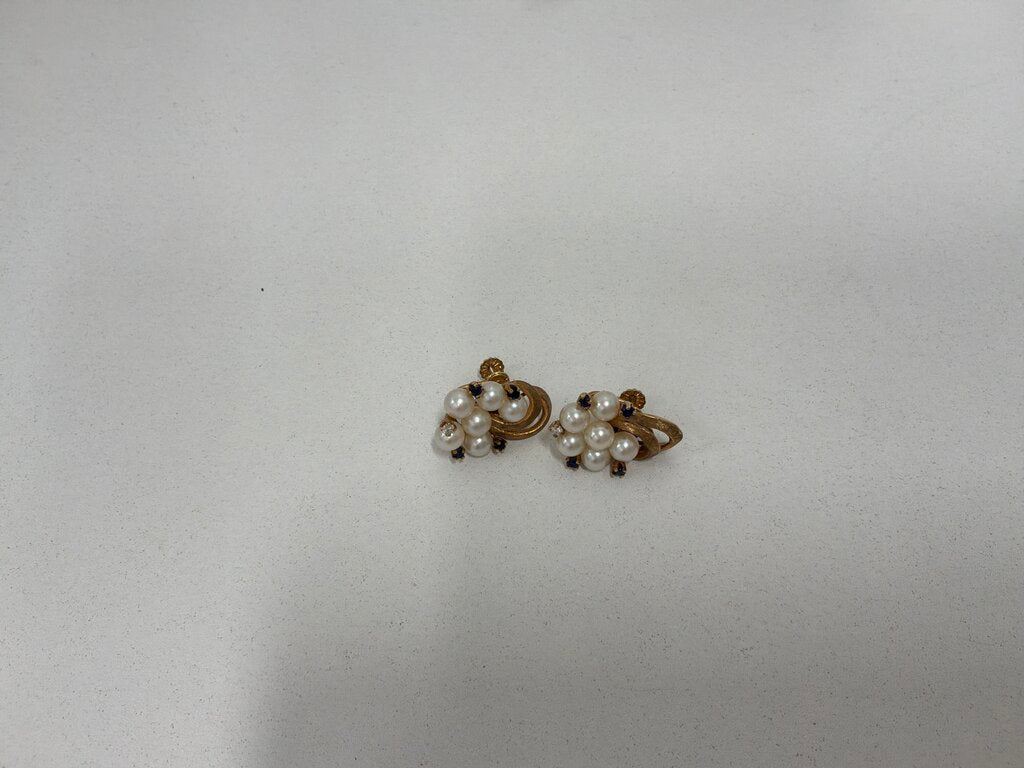 14kyg Pearl/Sapphire/Diamond Cluster ER