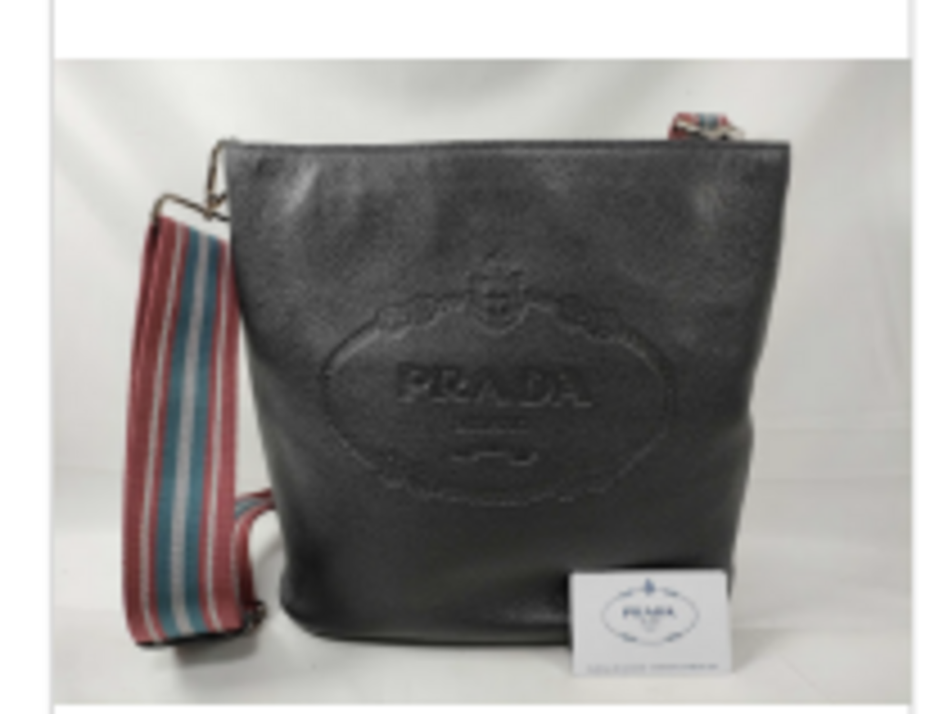 Black Leather Logo Bag w/Stripe Strap