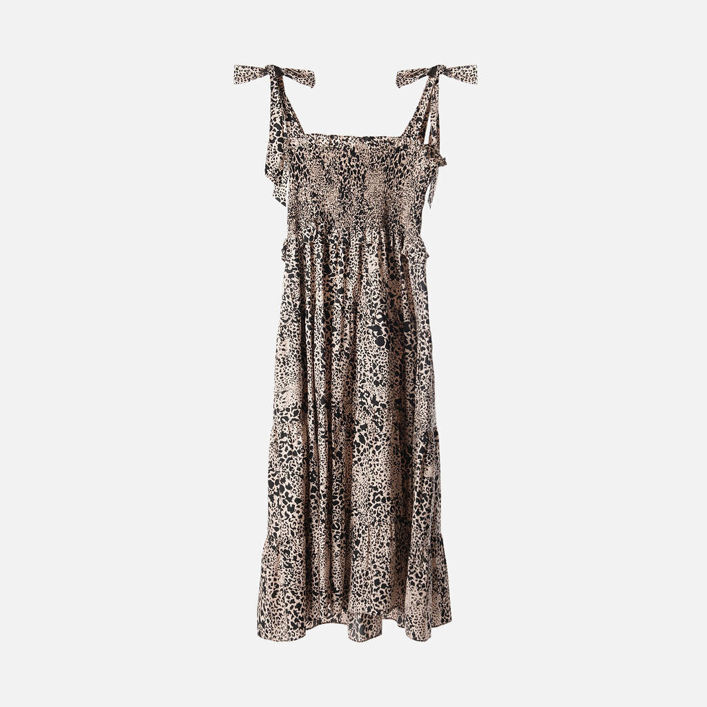 Rebecca Taylor Beige & Black Cotton Midi Dress
